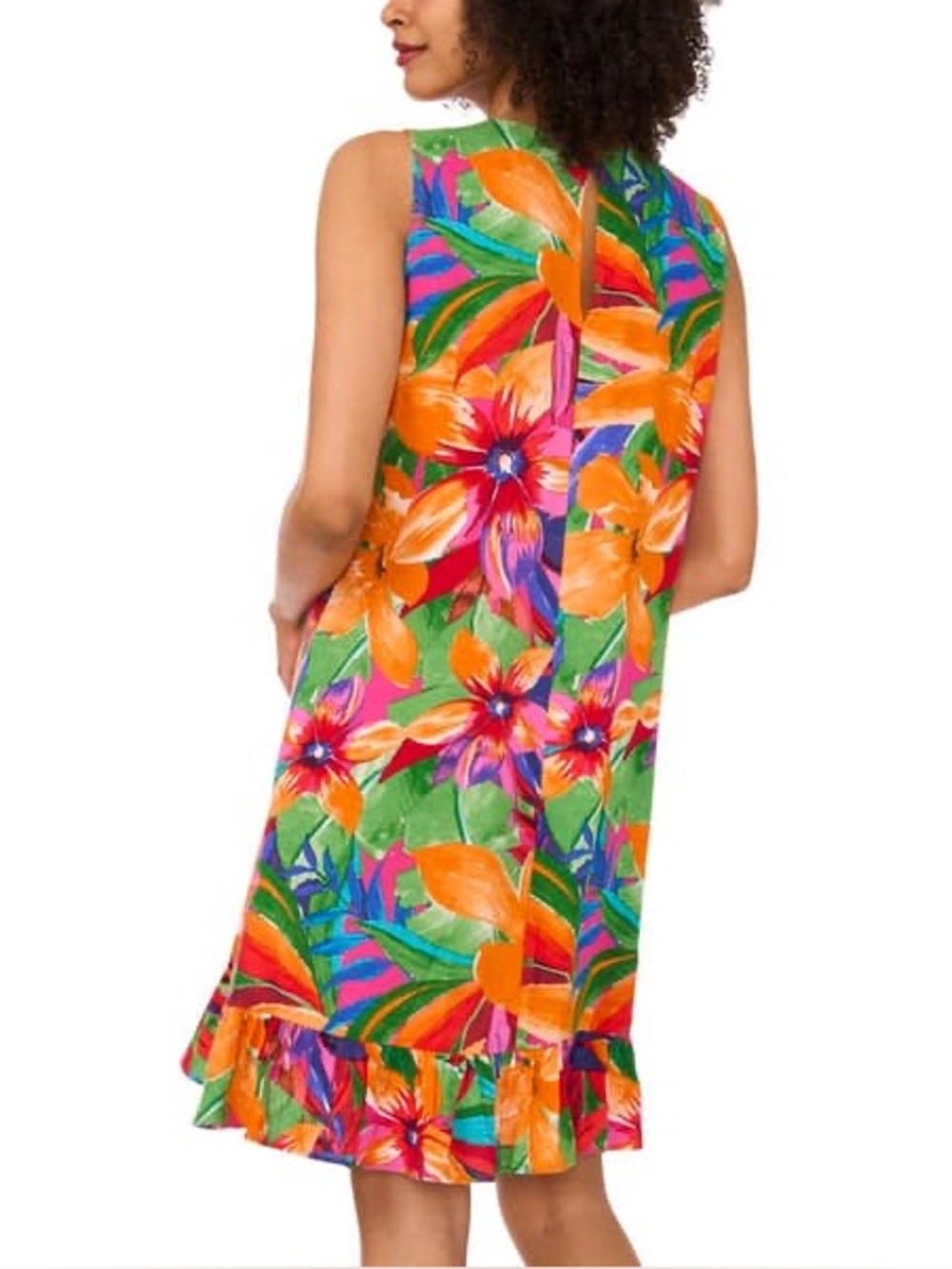 ✨MSK Women’s Sleeveless Tropical Ruffle Hem Shift Dress Size M - Picture 2 of 14